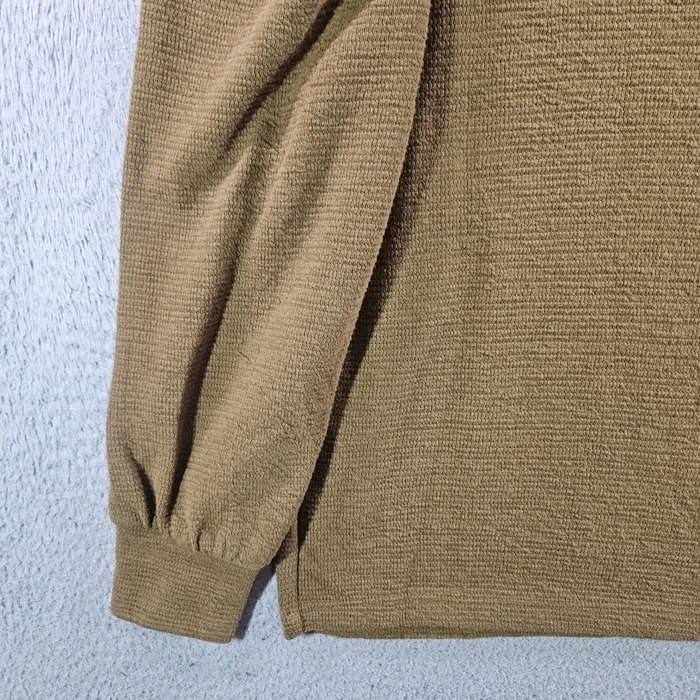 Madewell Womens Small Brown Waffle Knit Puff Sleeve Top Pleated Shoulder